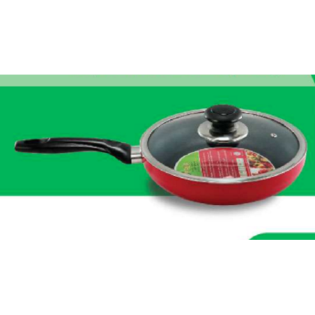 TPR NS Glamour Fry Pan With Lid (Red)- 28cm