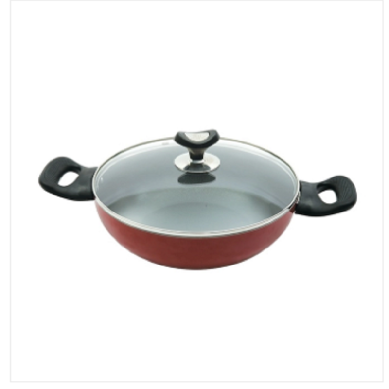 Topper Non Stick Glamour Karai With Lid Red 26 Cm