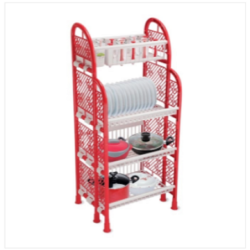 Queen Kitchen Rack 4 Step Red & White TEL
