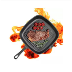 BBQ Grill Pan Ribbed Griddle Bottom Cast Iron Cookware...